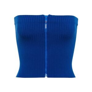 YSL Saint Laurent Size M Ribbed Knit Strapless Top Front Zip Blue NWT $690
